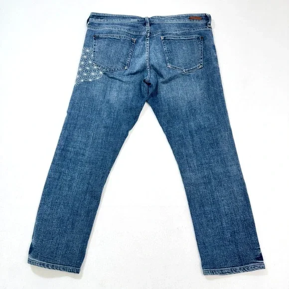 Pilcro Jean Hyphen Shibori Mid-Rise 31 Blue Denim Patchwork Embroidered Straight - Picture 9 of 9